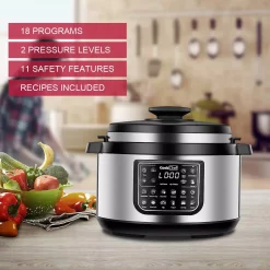 Cookers Boyel Living 8 Qt. Stainless Steel 12-in-1 Multiuse Programmable Electric Pressure Cooker With Non-Stick Pot And Cool-Touch Handles 13 Cookers Boyel Living 8 Qt. Stainless Steel 12-in-1 Multiuse Programmable Electric Pressure Cooker With Non-Stick Pot And Cool-Touch Handles -MegaChef Sales Shop silver boyel living electric pressure cookers gbk gp80plus 44 1000