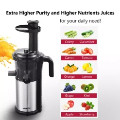 Juicers Boyel Living 200 W Stainless Steel Slow Masticating Juicer With Quiet Motor And Reverse Function, Silver -MegaChef Sales Shop silver boyel living juicers gbk gsc36 1f 1000