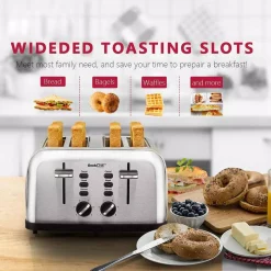 Toasters Boyel Living 1500 W 4-Slice Silver Wide Slot Toaster With Dual Control Panels 15 Toasters Boyel Living 1500 W 4-Slice Silver Wide Slot Toaster With Dual Control Panels -MegaChef Sales Shop silver boyel living pop up toasters gbk gts4a 1f 1000
