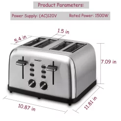 Toasters Boyel Living 1500 W 4-Slice Silver Wide Slot Toaster With Dual Control Panels 14 Toasters Boyel Living 1500 W 4-Slice Silver Wide Slot Toaster With Dual Control Panels -MegaChef Sales Shop silver boyel living pop up toasters gbk gts4a 4f 1000