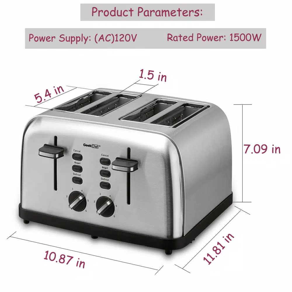 Toasters Boyel Living 1500 W 4-Slice Silver Wide Slot Toaster With Dual Control Panels 5 Toasters Boyel Living 1500 W 4-Slice Silver Wide Slot Toaster With Dual Control Panels - Image 5