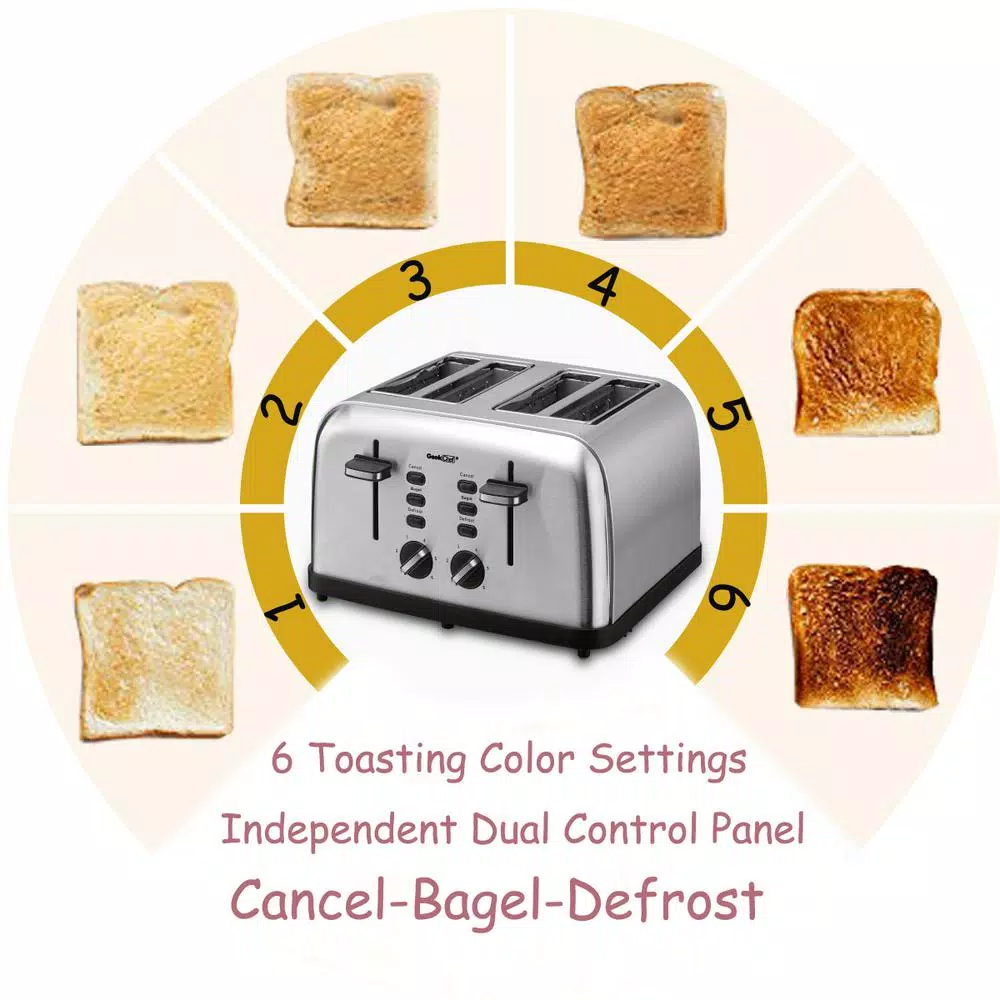 Toasters Boyel Living 1500 W 4-Slice Silver Wide Slot Toaster With Dual Control Panels 3 Toasters Boyel Living 1500 W 4-Slice Silver Wide Slot Toaster With Dual Control Panels - Image 3