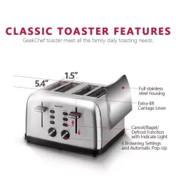 Toasters Boyel Living 1500 W 4-Slice Silver Wide Slot Toaster With Dual Control Panels 17 Toasters Boyel Living 1500 W 4-Slice Silver Wide Slot Toaster With Dual Control Panels -MegaChef Sales Shop silver boyel living pop up toasters gbk gts4a fa 1000