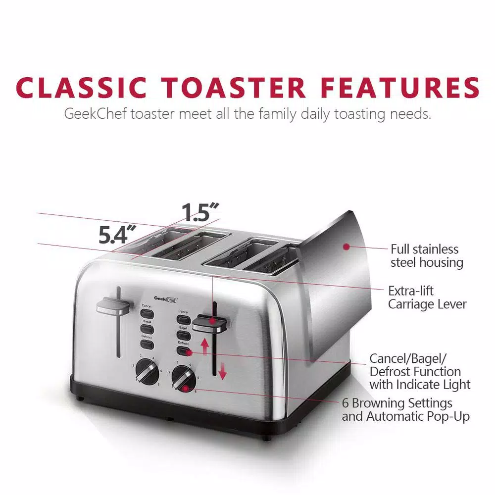 Toasters Boyel Living 1500 W 4-Slice Silver Wide Slot Toaster With Dual Control Panels 8 Toasters Boyel Living 1500 W 4-Slice Silver Wide Slot Toaster With Dual Control Panels - Image 8