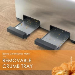 Toasters Boyel Living 1500 W 4-Slice Silver Wide Slot Toaster With 6 Bread Shade Settings And Removable Crumb Tray -MegaChef Sales Shop silver boyel living pop up toasters gbk gts4c 44 1000