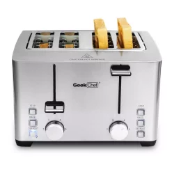 Toasters Boyel Living 1500 W 4-Slice Silver Wide Slot Toaster With 6 Bread Shade Settings And Removable Crumb Tray -MegaChef Sales Shop silver boyel living pop up toasters gbk gts4c 76 1000