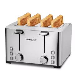 Toasters Boyel Living 1500 W 4-Slice Silver Wide Slot Toaster With 6 Bread Shade Settings And Removable Crumb Tray -MegaChef Sales Shop silver boyel living pop up toasters gbk gts4c c3 1000