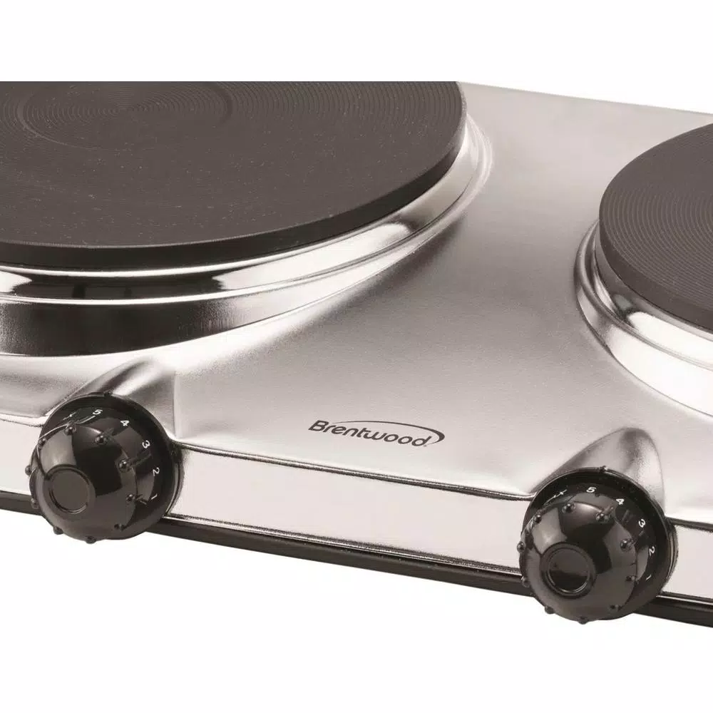 Food Warmers Brentwood Appliances 1440W 2-Burner 7.5 In. Silver Electric Hot Plate 4 Food Warmers Brentwood Appliances 1440W 2-Burner 7.5 In. Silver Electric Hot Plate - Image 4
