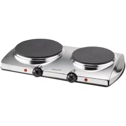 Food Warmers Brentwood Appliances 1440W 2-Burner 7.5 In. Silver Electric Hot Plate