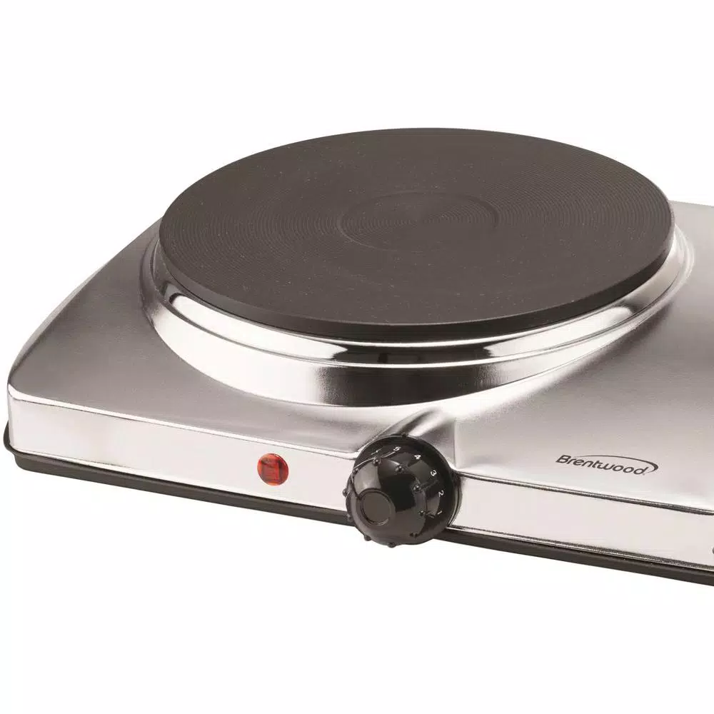 Food Warmers Brentwood Appliances 1440W 2-Burner 7.5 In. Silver Electric Hot Plate 2 Food Warmers Brentwood Appliances 1440W 2-Burner 7.5 In. Silver Electric Hot Plate - Image 2