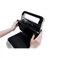 Electric Skillets & Indoor Grills DeLonghi Livenza Compact All Day 50 Sq. In. Stainless Steel Indoor Grill -MegaChef Sales Shop silver delonghi indoor grills sw13abc s 1f 1000