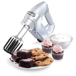 Mixers Hamilton Beach 7-Speed Electric Hand Mixer, Silver And Chrome, With SoftScrape Beaters, Whisk, Dough Hooks And Snap-On Storage Case -MegaChef Sales Shop silver hamilton beach hand mixers 62657 31 1000