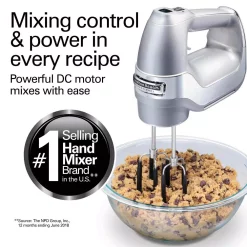 Mixers Hamilton Beach 7-Speed Electric Hand Mixer, Silver And Chrome, With SoftScrape Beaters, Whisk, Dough Hooks And Snap-On Storage Case -MegaChef Sales Shop silver hamilton beach hand mixers 62657 4f 1000