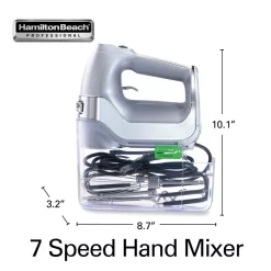 Mixers Hamilton Beach 7-Speed Electric Hand Mixer, Silver And Chrome, With SoftScrape Beaters, Whisk, Dough Hooks And Snap-On Storage Case -MegaChef Sales Shop silver hamilton beach hand mixers 62657 76 1000