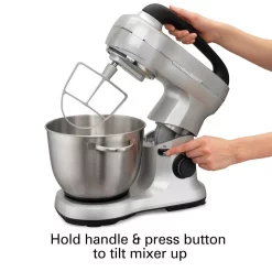 Mixers Hamilton Beach 4 Qt. 7-Speed Stainless Steel Stand Mixer With Flat Beater, Dough Hook And Whisk -MegaChef Sales Shop silver hamilton beach stand mixers 63392 44 1000