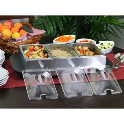Food Warmers MegaChef 1.5 L Stainless Steel Warming Tray With 3 Crocks -MegaChef Sales Shop silver megachef buffet servers 985103786m 76 1000
