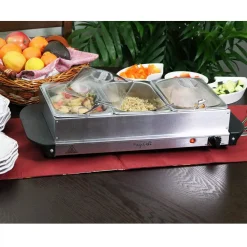 Food Warmers MegaChef 1.5 L Stainless Steel Warming Tray With 3 Crocks -MegaChef Sales Shop silver megachef buffet servers 985103786m fa 1000