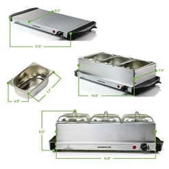 Food Warmers Ovente Mini 3-Tray Buffet Server And Food Warmer With Stand Alone Warmer Tray 12 Food Warmers Ovente Mini 3-Tray Buffet Server And Food Warmer With Stand Alone Warmer Tray -MegaChef Sales Shop silver ovente buffet servers fw153s 66 1000