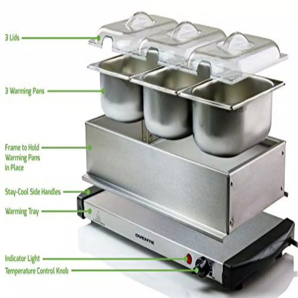 Food Warmers Ovente Mini 3-Tray Buffet Server And Food Warmer With Stand Alone Warmer Tray 4 Food Warmers Ovente Mini 3-Tray Buffet Server And Food Warmer With Stand Alone Warmer Tray - Image 4
