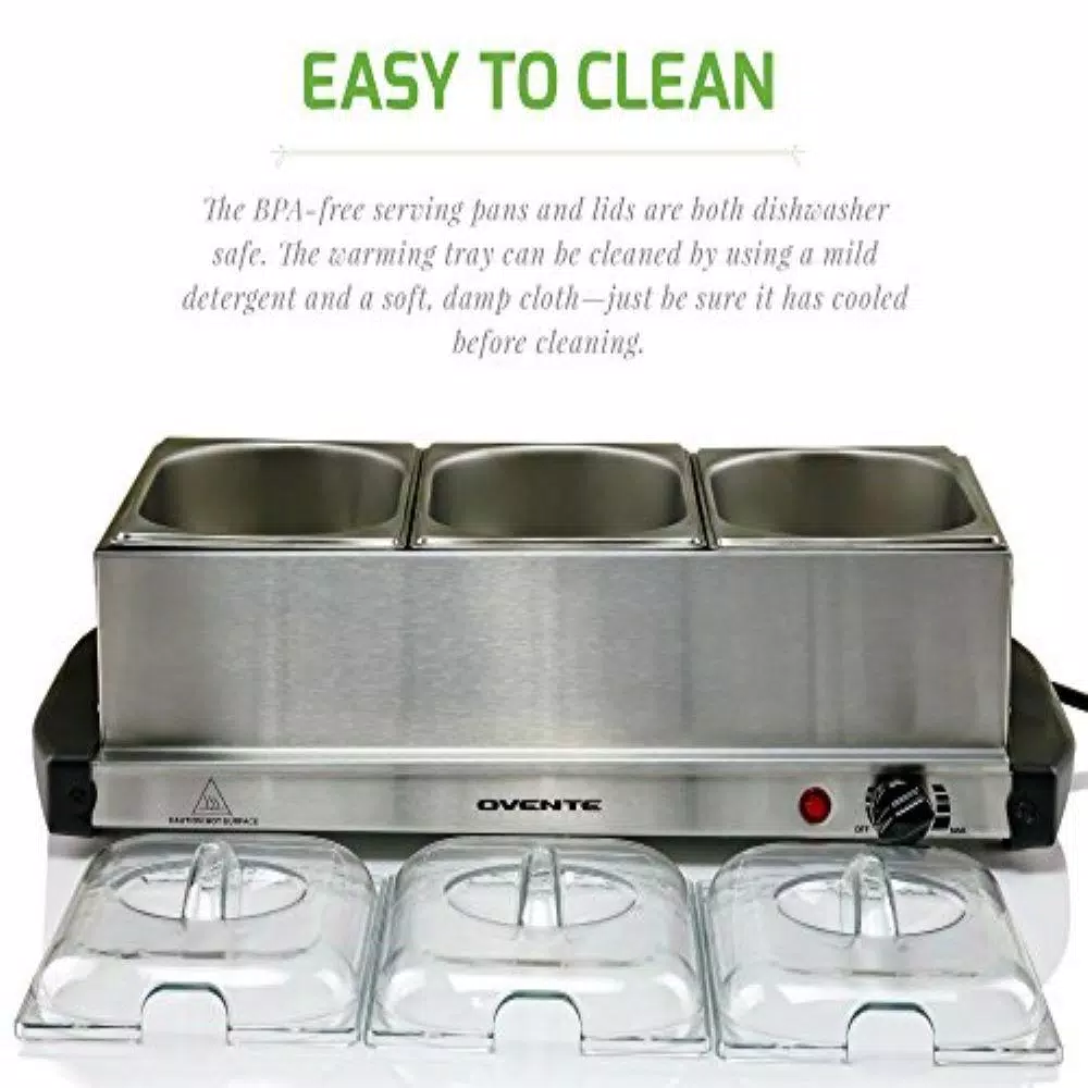 Food Warmers Ovente Mini 3-Tray Buffet Server And Food Warmer With Stand Alone Warmer Tray 8 Food Warmers Ovente Mini 3-Tray Buffet Server And Food Warmer With Stand Alone Warmer Tray - Image 8