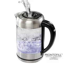 Electric Kettles Ovente 7-Cup 1.7 L Silver Glass Electric Kettle With ProntoFill Technology-Fill Up With Lid On