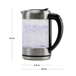 Electric Kettles Ovente 7-Cup 1.7 L Silver Glass Electric Kettle With ProntoFill Technology-Fill Up With Lid On -MegaChef Sales Shop silver ovente electric kettles kg612s 76 1000