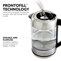 Electric Kettles Ovente 7-Cup 1.7 L Silver Glass Electric Kettle With ProntoFill Technology-Fill Up With Lid On -MegaChef Sales Shop silver ovente electric kettles kg612s c3 1000
