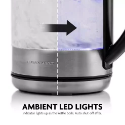 Electric Kettles Ovente 7-Cup 1.7 L Silver Glass Electric Kettle With ProntoFill Technology-Fill Up With Lid On -MegaChef Sales Shop silver ovente electric kettles kg612s fa 1000