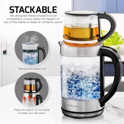 Electric Kettles Ovente 7-Cup 1.7 L Silver Glass Electric Kettle With ProntoFill Technology-Fill Up With Lid On Glass Reusable Teapot Infuser -MegaChef Sales Shop silver ovente electric kettles kg612s fgk27b 1f 1000