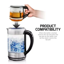 Electric Kettles Ovente 7-Cup 1.7 L Silver Glass Electric Kettle With ProntoFill Technology-Fill Up With Lid On Glass Reusable Teapot Infuser -MegaChef Sales Shop silver ovente electric kettles kg612s fgk27b 4f 1000
