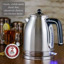Electric Kettles Ovente 7.2-Cup Silver Stainless Steel Electric Kettle With Removable Filter, Boil Dry Protection And Auto Shut Off Features -MegaChef Sales Shop silver ovente electric kettles ks777s 31 1000