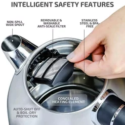 Electric Kettles Ovente 7.2-Cup Silver Stainless Steel Electric Kettle With Removable Filter, Boil Dry Protection And Auto Shut Off Features -MegaChef Sales Shop silver ovente electric kettles ks777s 44 1000