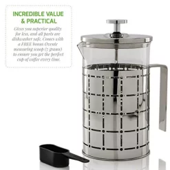 Coffee Makers Ovente 3-Cup Silver Borosilicate Glass Heat-Resistant Cafetiere French Press Coffee And Tea Maker With Free Measuring Scoop 9 Coffee Makers Ovente 3-Cup Silver Borosilicate Glass Heat-Resistant Cafetiere French Press Coffee And Tea Maker With Free Measuring Scoop -MegaChef Sales Shop silver ovente french presses fss27p 4f 1000