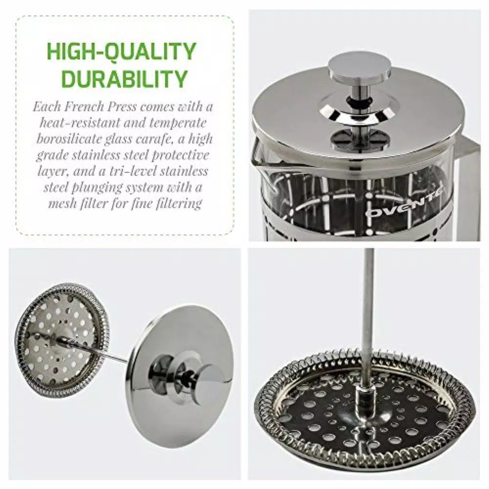 Coffee Makers Ovente 3-Cup Silver Borosilicate Glass Heat-Resistant Cafetiere French Press Coffee And Tea Maker With Free Measuring Scoop 2 Coffee Makers Ovente 3-Cup Silver Borosilicate Glass Heat-Resistant Cafetiere French Press Coffee And Tea Maker With Free Measuring Scoop - Image 2