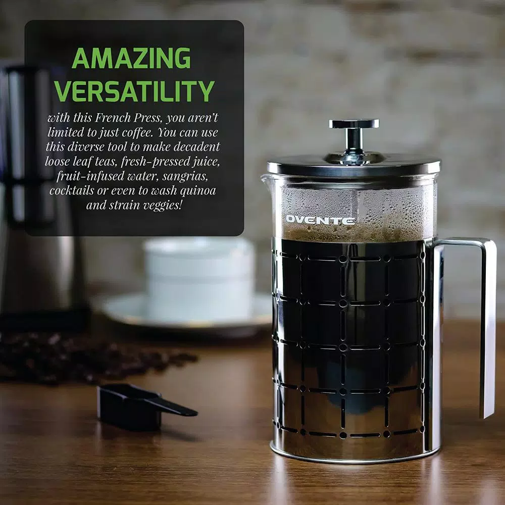 Coffee Makers Ovente 3-Cup Silver Borosilicate Glass Heat-Resistant Cafetiere French Press Coffee And Tea Maker With Free Measuring Scoop 6 Coffee Makers Ovente 3-Cup Silver Borosilicate Glass Heat-Resistant Cafetiere French Press Coffee And Tea Maker With Free Measuring Scoop - Image 6