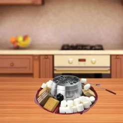 Dessert Makers Brentwood Appliances Silver/Red Indoor Electric Stainless Steel S’mores Maker With 4-Trays And 4-Roasting Forks -MegaChef Sales Shop silver red brentwood appliances specialty dessert makers ts 603 31 1000