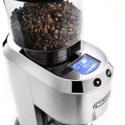 Coffee Makers DeLonghi Dedica Stainless Steel Digital Conical Burr Grinder With 18 Grind Settings And Portafilter Adaptor – 12 Oz. -MegaChef Sales Shop stainless delonghi coffee grinders kg521m 1f 1000