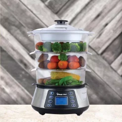 Cookers Magic Chef 3-Tier 12 Qt. Stainless Steel Countertop Food Steamer And Rice Cooker -MegaChef Sales Shop stainless magic chef rice cookers mcsfs12st 1d 1000