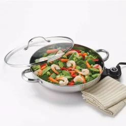 Electric Skillets & Indoor Grills AROMA 132 Sq. In. Stainless Steel Electric Skillet -MegaChef Sales Shop stainless steel aroma electric skillets afp 1600s 4f 1000