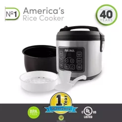 Cookers AROMA 20-Cup Silver Rice Cooker With Food Steamer And Slow Cooker Functions -MegaChef Sales Shop stainless steel aroma rice cookers arc 150sb fa 1000