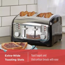 Toasters BLACK+DECKER 4-Slice Stainless Steel Wide Slot Toaster With Crumb Tray -MegaChef Sales Shop stainless steel black decker pop up toasters t4030 fa 1000