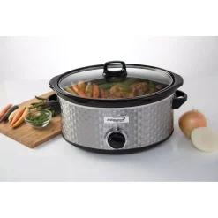 Cookers Brentwood Appliances Diamond 7 Qt. Stainless Steel Slow Cooker With Tempered Glass Lid -MegaChef Sales Shop stainless steel brentwood appliances slow cookers sc 157s 31 1000