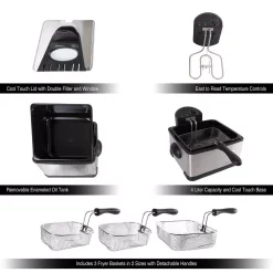 Deep Fryers Classic Cuisine 4 Qt. 3-Basket Electric Deep Fryer (5-Piece) -MegaChef Sales Shop stainless steel classic cuisine deep fryers m030214 4f 1000