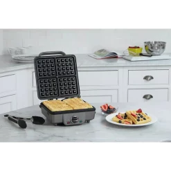 Electric Skillets & Indoor Grills Cuisinart 4-Waffle Stainless Steel Belgian Waffle Maker With Recipe Book -MegaChef Sales Shop stainless steel cuisinart waffle makers waf 300p1 31 1000