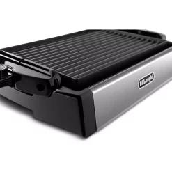 Electric Skillets & Indoor Grills DeLonghi 2-in-1 Reversible 140 Sq. In. Stainless Steel Indoor Grill With Non-Stick Surface -MegaChef Sales Shop stainless steel delonghi indoor grills bgr50 44 1000