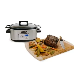 Cookers DeLonghi Livenza 6 Qt. Programmable Slow Cooker With Stovetop-Safe Pot -MegaChef Sales Shop stainless steel delonghi slow cookers cks1660d 1f 1000