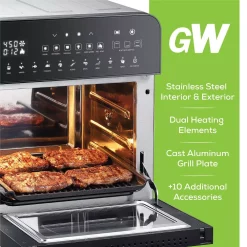 Toasters GoWISE USA 1700-Watts Electric Air Fryer Oven Grill Stainless Steel With Dual Heating Rotisserie And Dehydrator -MegaChef Sales Shop stainless steel gowise usa toaster ovens gw44805 4f 1000