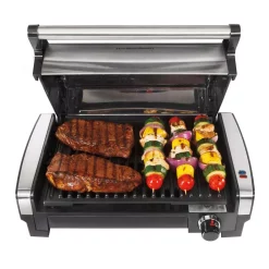 Electric Skillets & Indoor Grills Hamilton Beach Searing Grill 118 In. Stainless Steel Indoor Grill With Non-Stick Plates -MegaChef Sales Shop stainless steel hamilton beach indoor grills 25360 31 1000