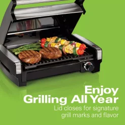 Electric Skillets & Indoor Grills Hamilton Beach Searing Grill 118 In. Stainless Steel Indoor Grill With Non-Stick Plates -MegaChef Sales Shop stainless steel hamilton beach indoor grills 25360 4f 1000