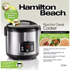 Cookers Hamilton Beach 14-Cup Stainless Steel Rice/Hot Cereal Cooker -MegaChef Sales Shop stainless steel hamilton beach rice cookers 37548 1f 1000